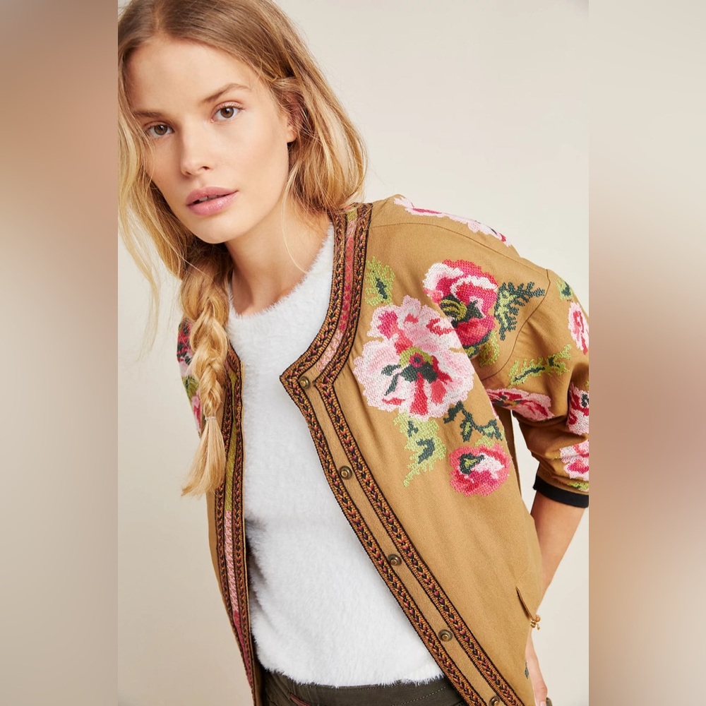 ANTHROPOLOGIE NEEDLEPOINT BOMBER JACKET - Picture 4 of 14